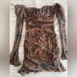 The Vintage Shop Brown Leopard Long Sleeve Dress